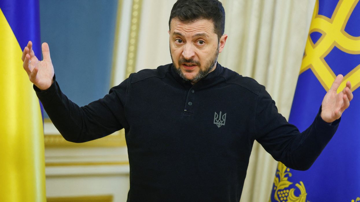 Ukraine's President Volodymyr Zelenskiy speaks during a press conference, amid Russia's attack on Ukraine, in Kyiv, Ukraine February 26, 2025.