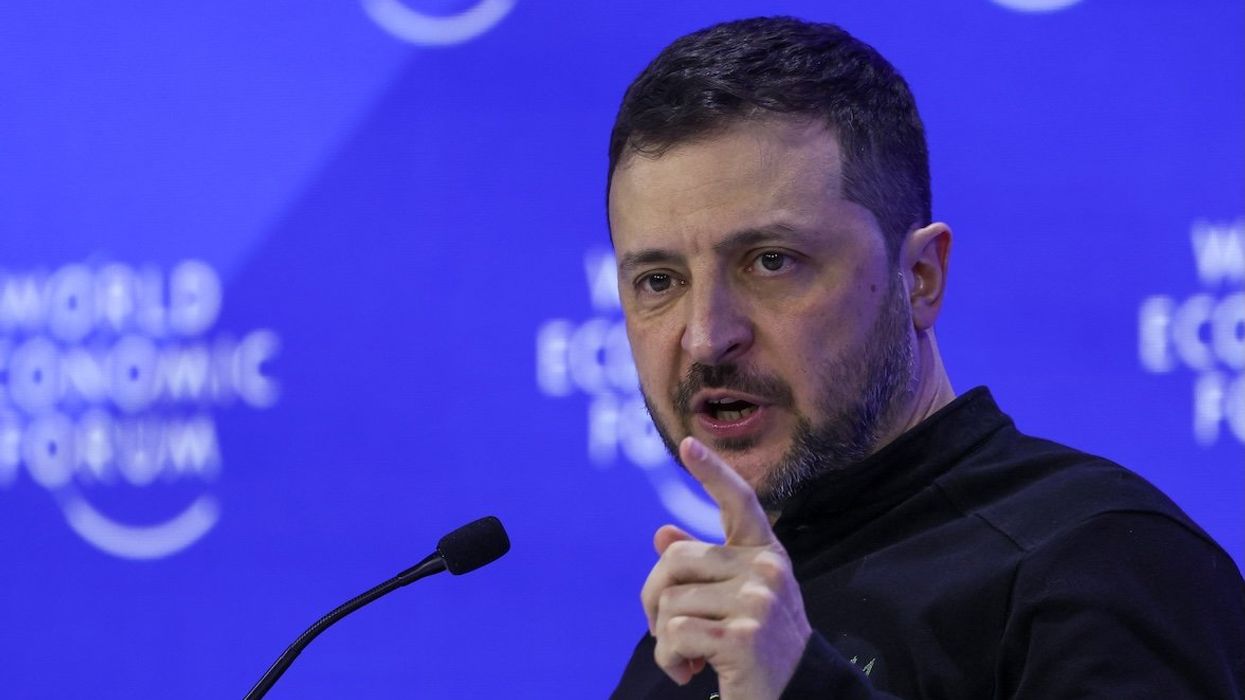 Ukraine's President Volodymyr Zelensky speaks during the 55th annual meeting of the World Economic Forum in Davos, Switzerland, on Jan. 21, 2025.