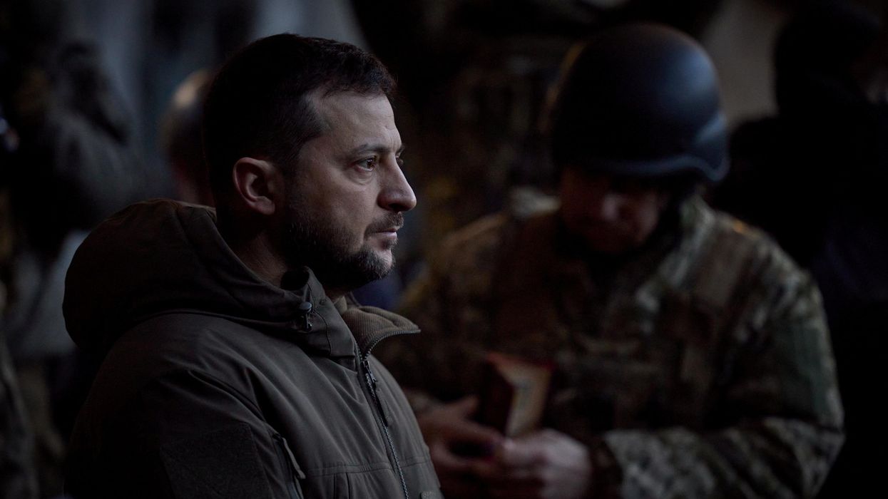 Ukraine's President Zelenskiy visits Ukrainian service members in Bakhmut, Ukraine.