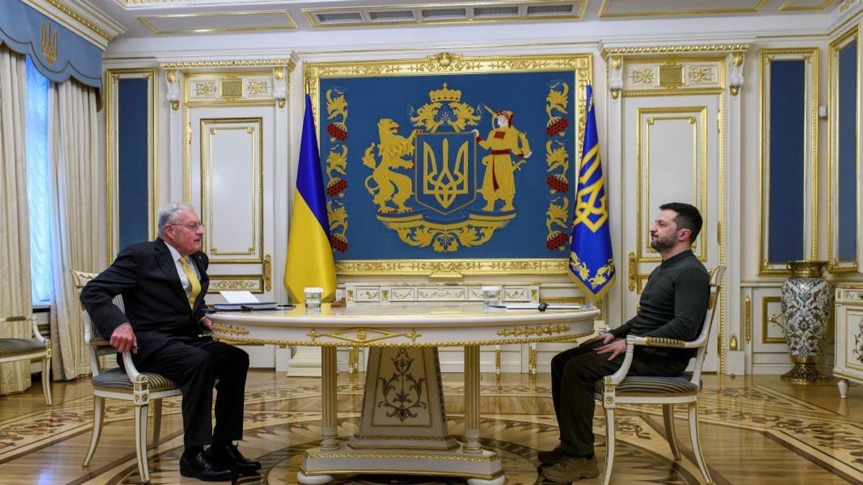 Ukrainian President Volodymyr Zelenskiy and U.S. President Donald Trump's special envoy, General Keith Kellogg, meet in Kyiv, Ukraine, on February 20, 2025.