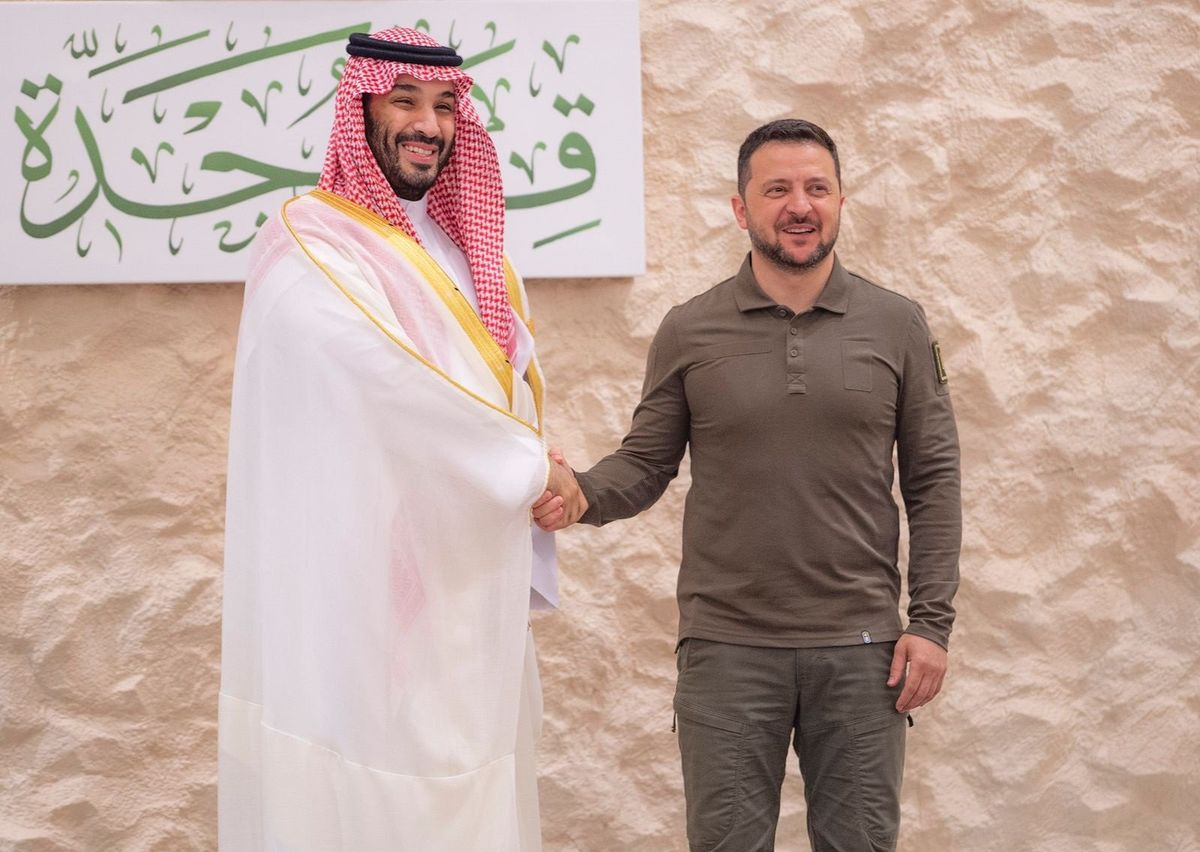 Ukrainian President Volodymyr Zelensky meeting with Saudi Crown Prince Mohammed bin Salman. 