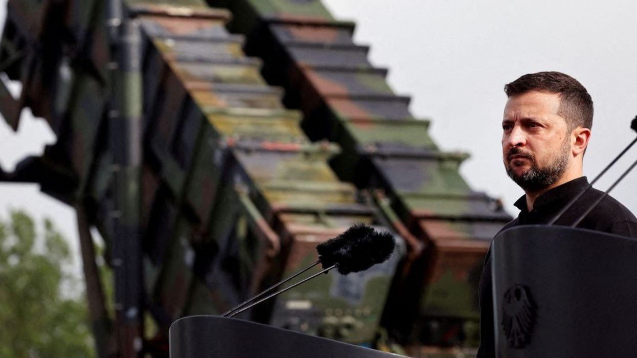 Ukrainian President Volodymyr Zelensky visits military training area.