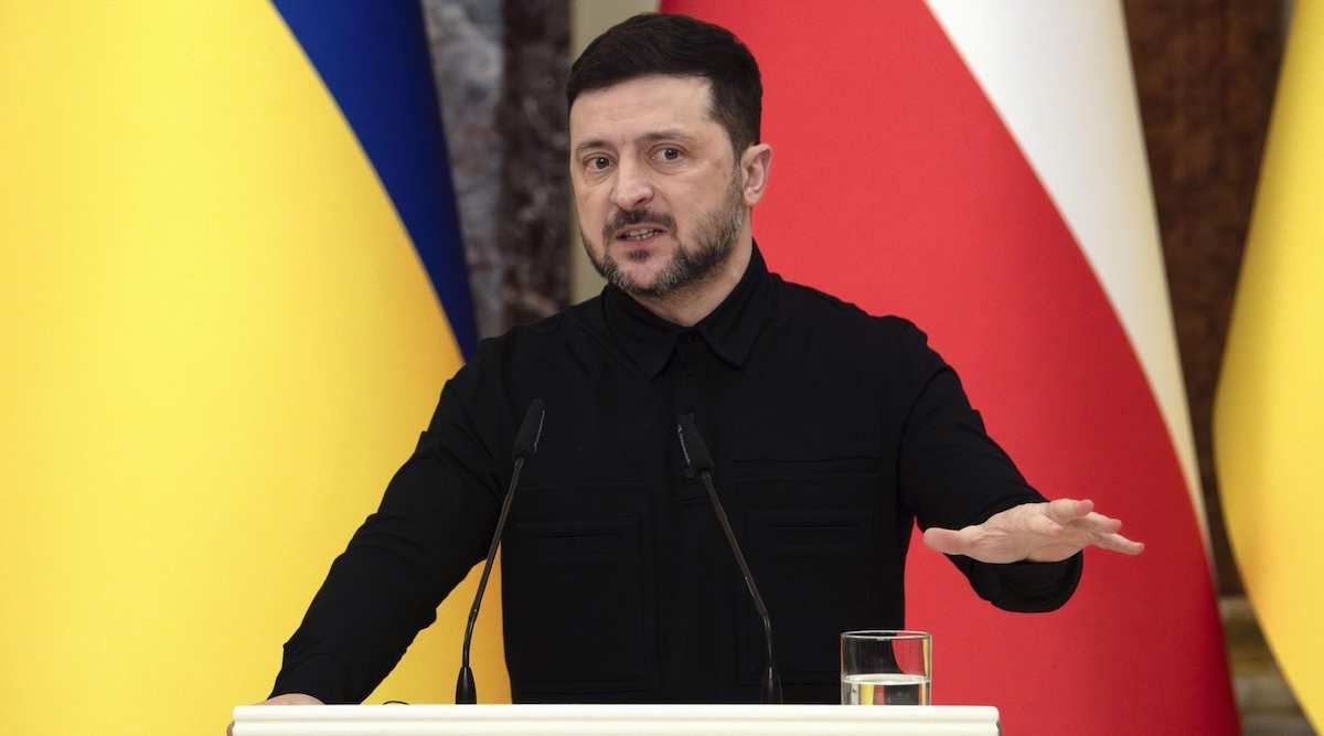 ​Ukrainian President Volodymyr Zelenskyy speaks during a press conference after meeting with Polish Prime Minister Donald Tusk in Kyiv on Feb. 5, 2026. 