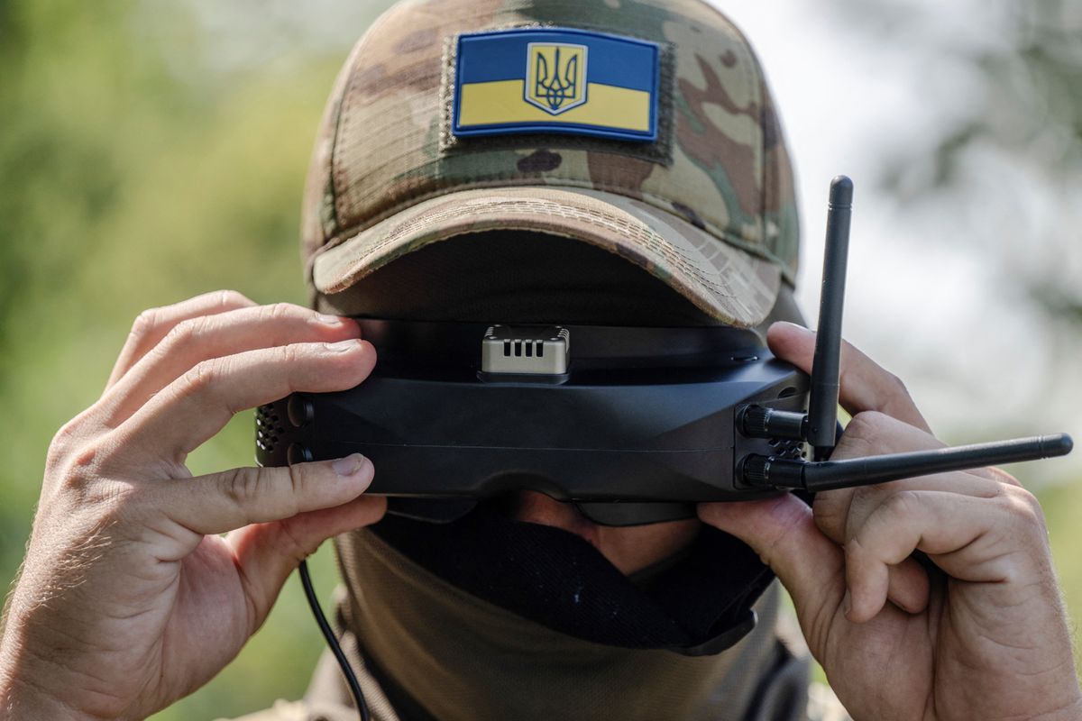 Ukrainian servicemen attend a training to use drones in Zaporizhzhia region. 