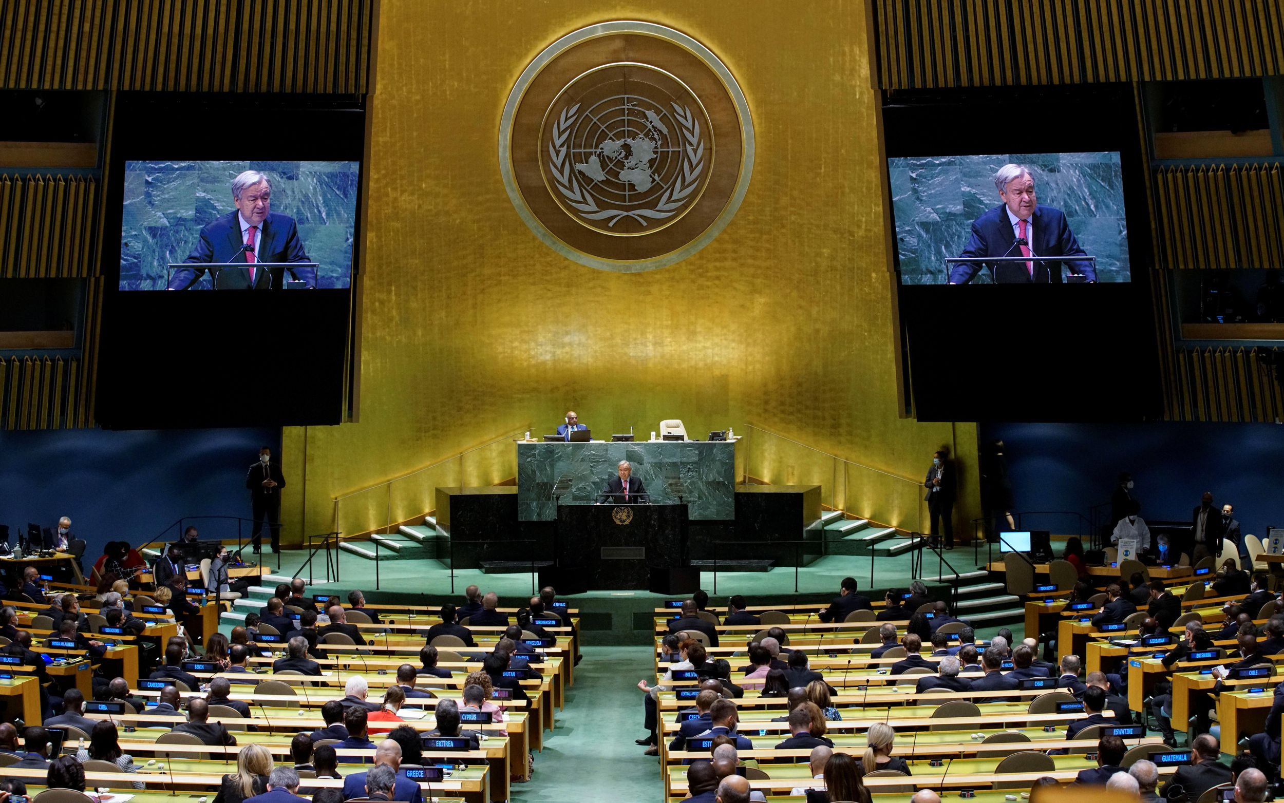 United Nations Secretary-General Antonio Guterres addresses the 76th Session of the U.N. General Assembly in New York City, U.S., September 21, 2021