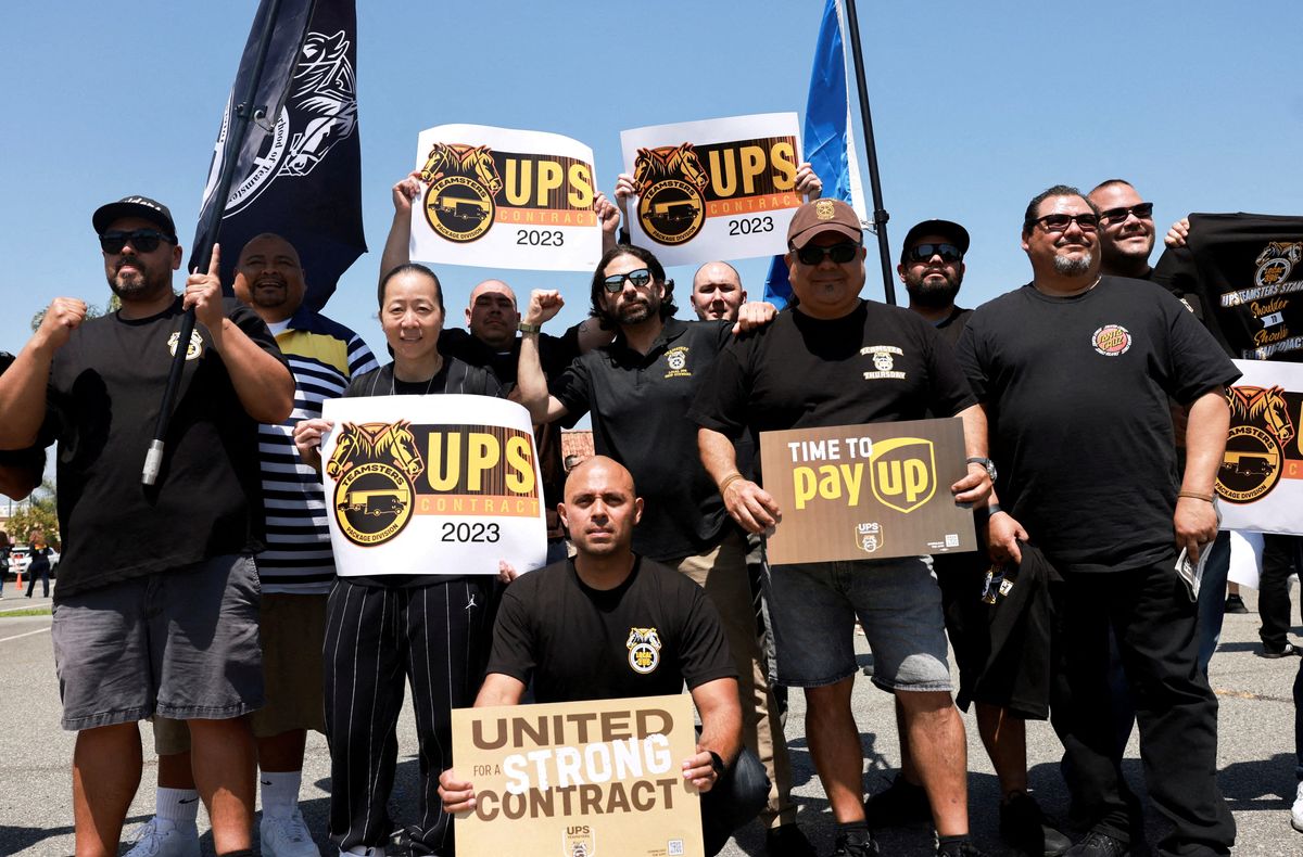 UPS and the Teamsters hold a rally in Orange, California.