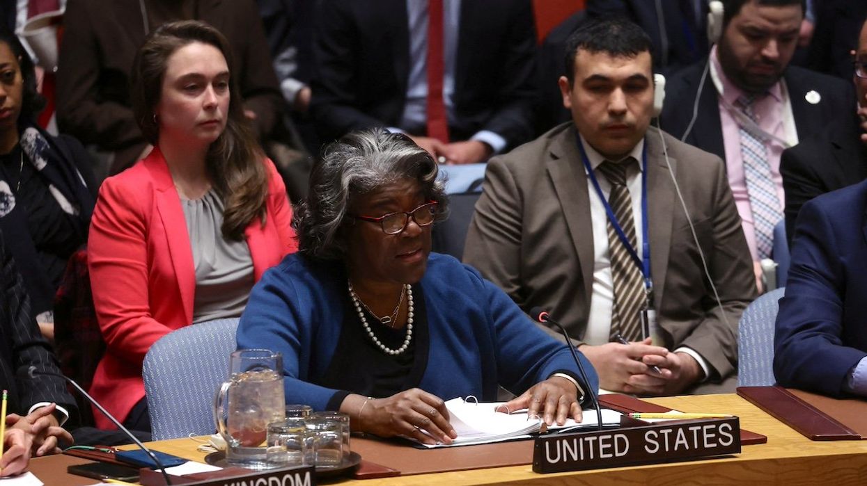 US Ambassador to the United Nations Linda Greenfield-Thomas addresses a meeting of the Security Council as they consider a US-sponsored resolution calling for a cease-fire in Gaza, on March 22, 2024.