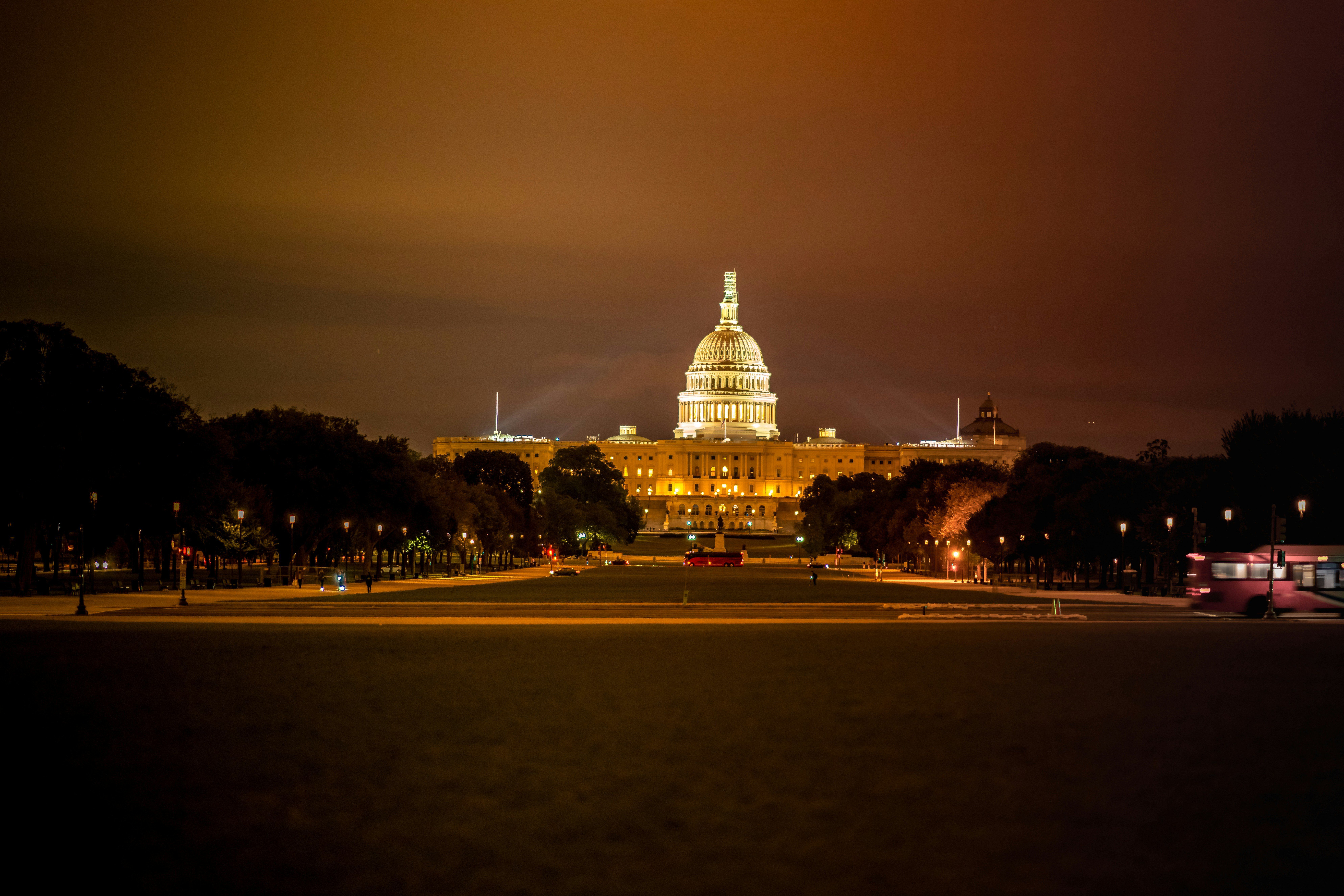 US Capitol at nighttime