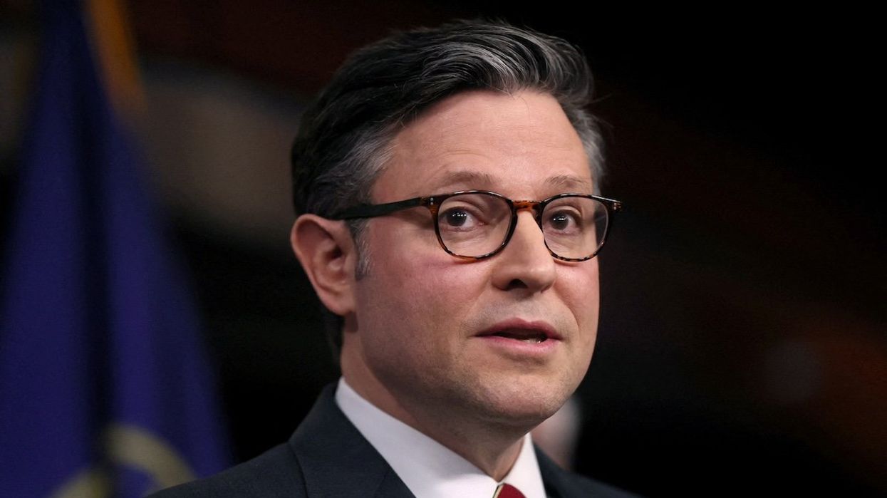 US House of Representatives Speaker Mike Johnson holds a press conference at Capitol Hill in Washington, on Feb. 14, 2024.