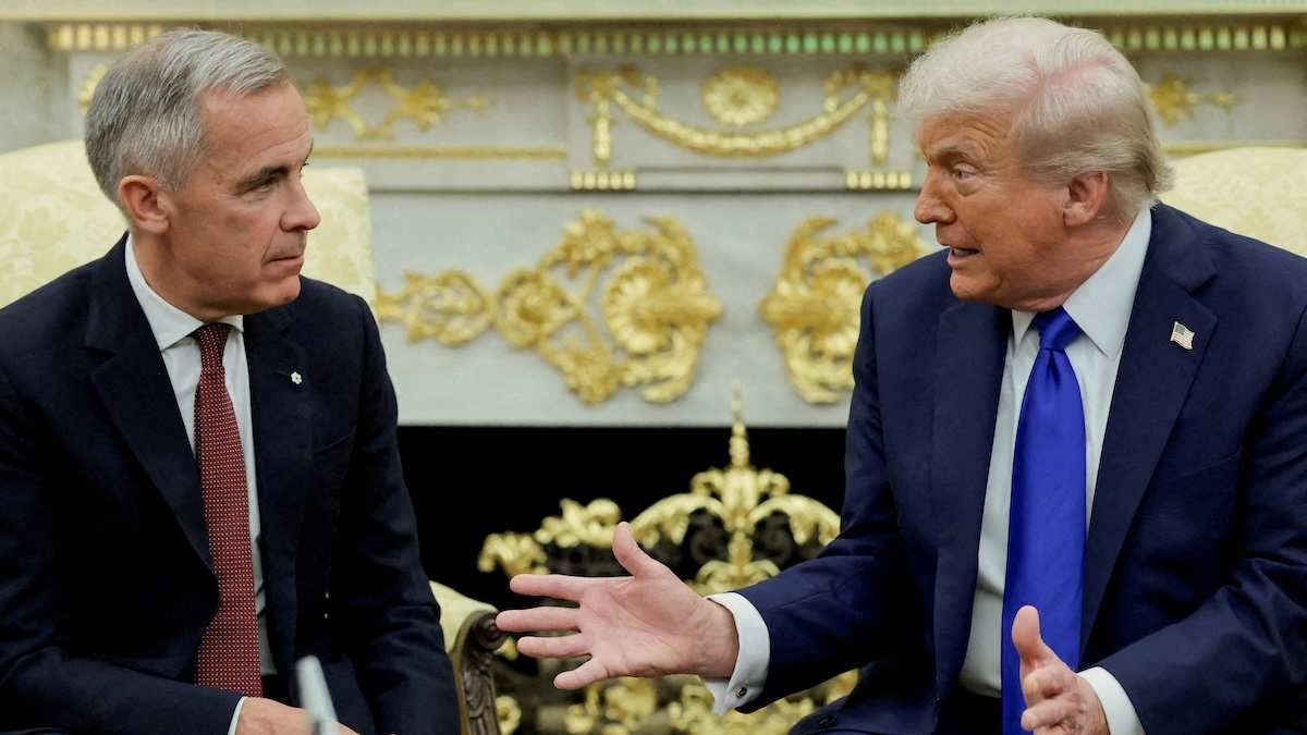 US President Donald Trump and Canada's Prime Minister Mark Carney at the White House in Washington, D.C., USA, on October 7, 2025.