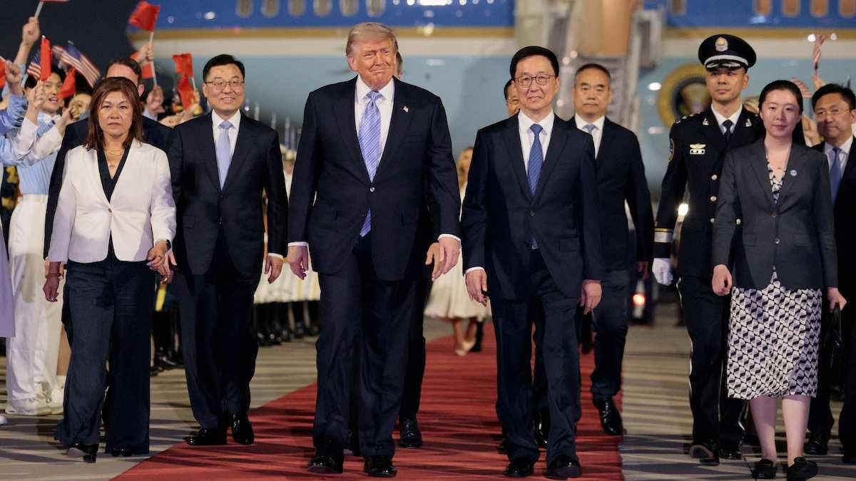 ​US President Donald Trump arrives at Beijing Capital International Airport in Beijing, China, on May 13, 2026.