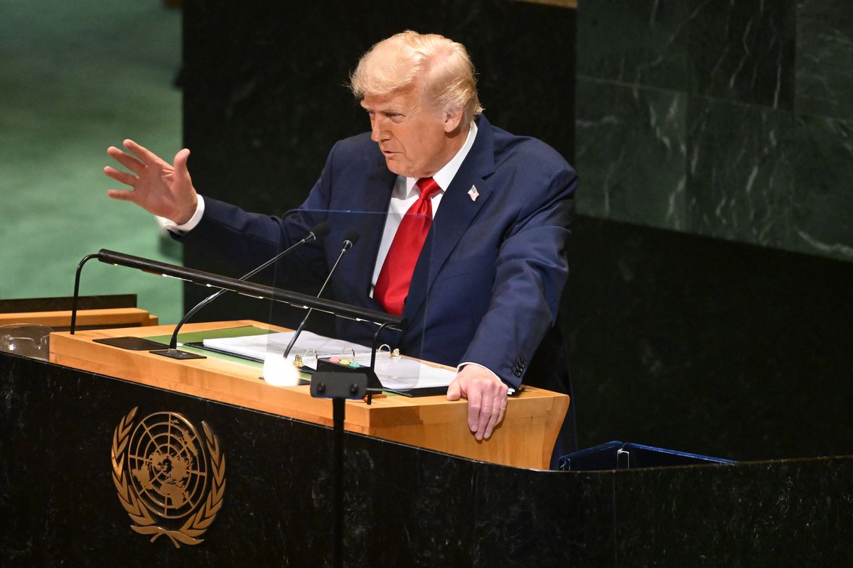 US President Donald Trump delivers his speech to the 80th session of the United Nations General Assembly at UN headquarters in New York, United States, Tuesday, September 23, 2025.