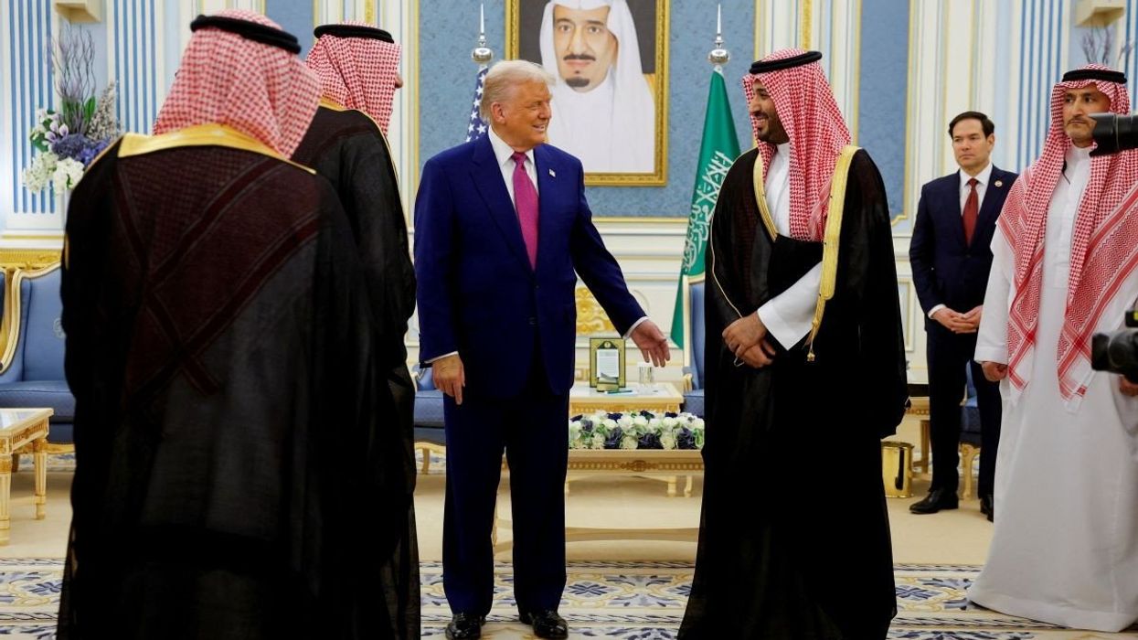 US President Donald Trump is welcomed by Saudi Crown Prince Mohammed Bin Salman in Riyadh, Saudi Arabia, on May 13, 2025.