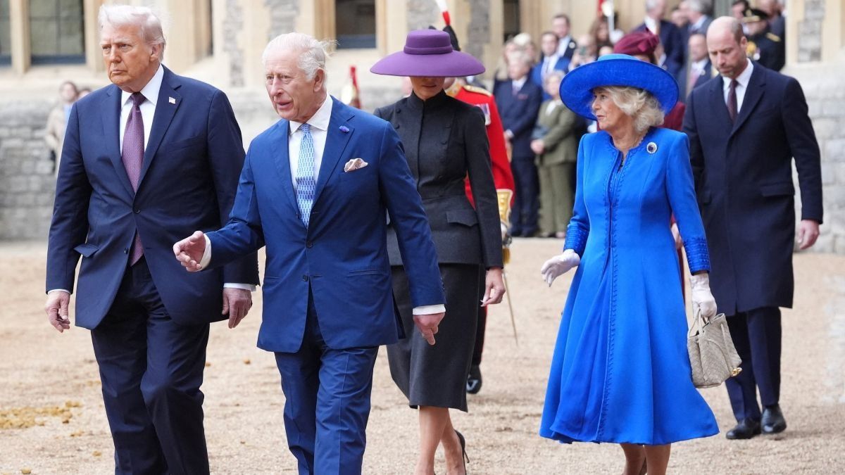 ​US President Donald Trump, King Charles III, First Lady Melania Trump and Queen Camilla at Windsor Castle, United Kingdom, on September 17, 2025.