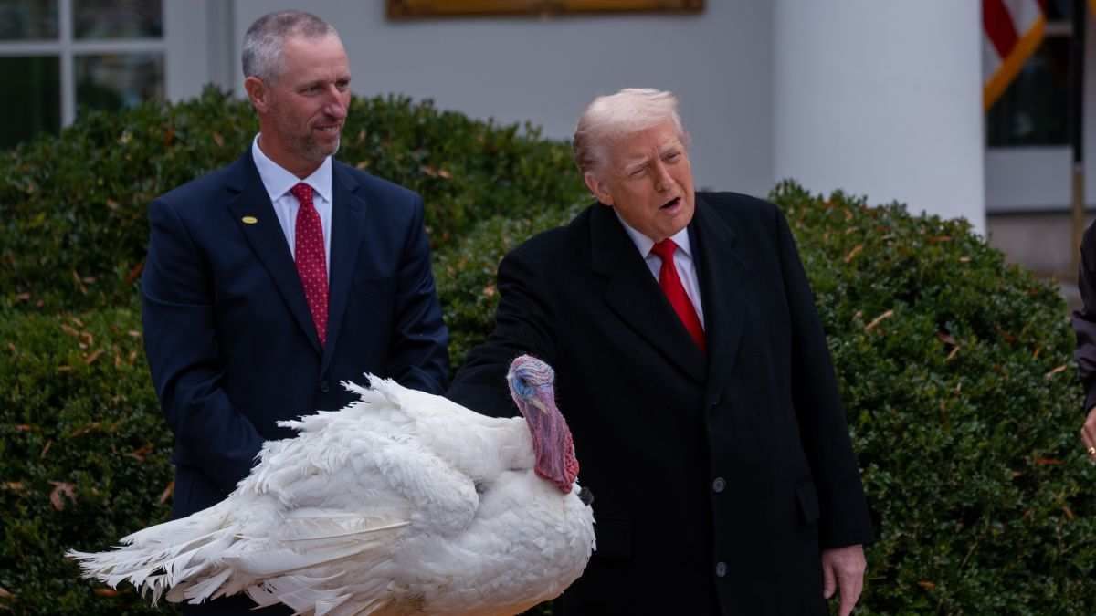 US ​President Donald Trump pardons a turkey in Washington, D.C., USA, on Nov. 25, 2025.