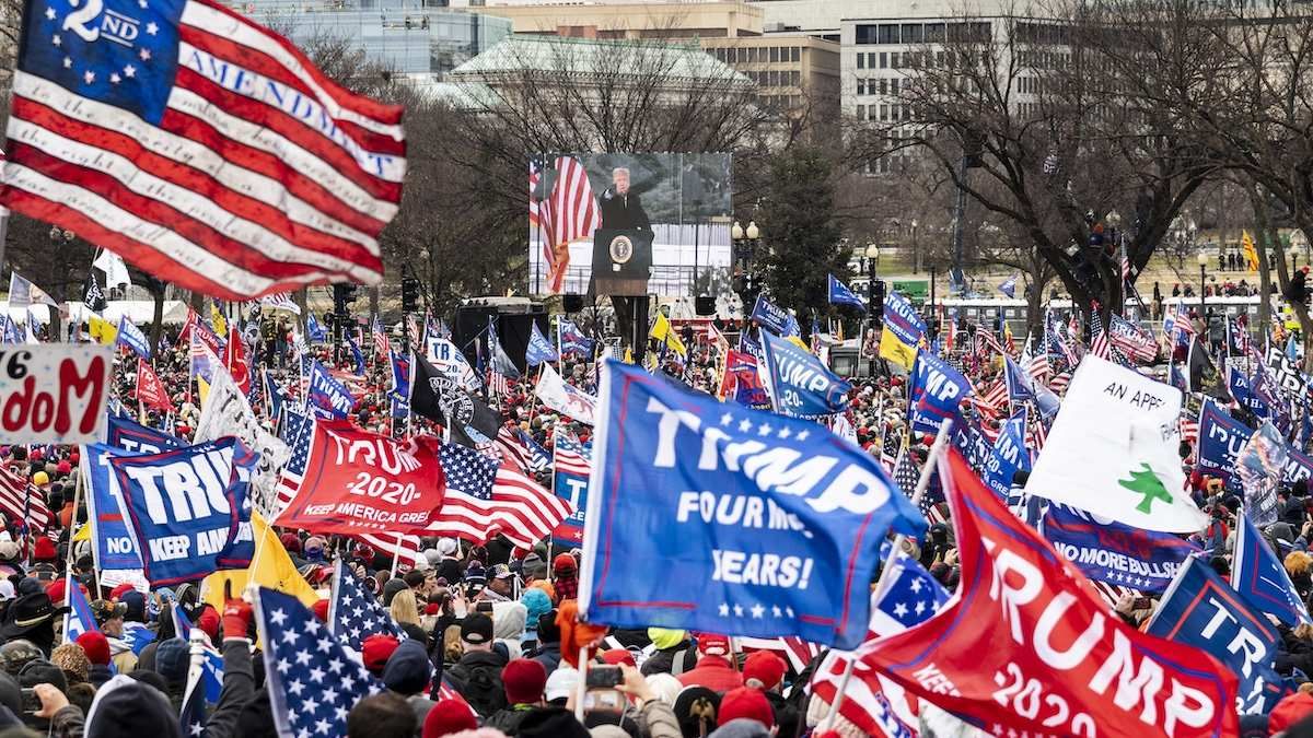 US President Donald Trump speaking to his supporters at a rally in Washington, D.C., USA, on January 6, 2021, just hours before an attack on the Capitol took place.