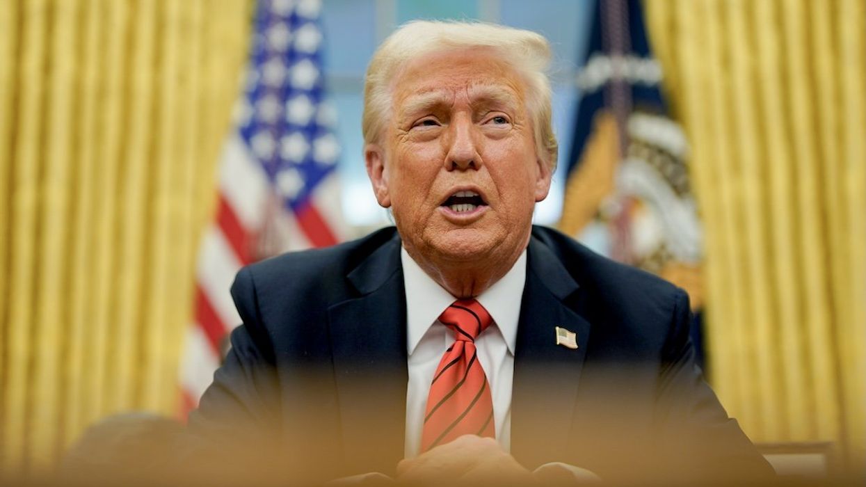 US President Donald Trump speaks during an executive order signing in the Oval Office of the White House in Washington, DC, on Feb. 10, 2025. He ordered a 25% tariff on steel and aluminum imports, escalating his efforts to protect politically important US industries with levies hitting some of the country's closest allies.