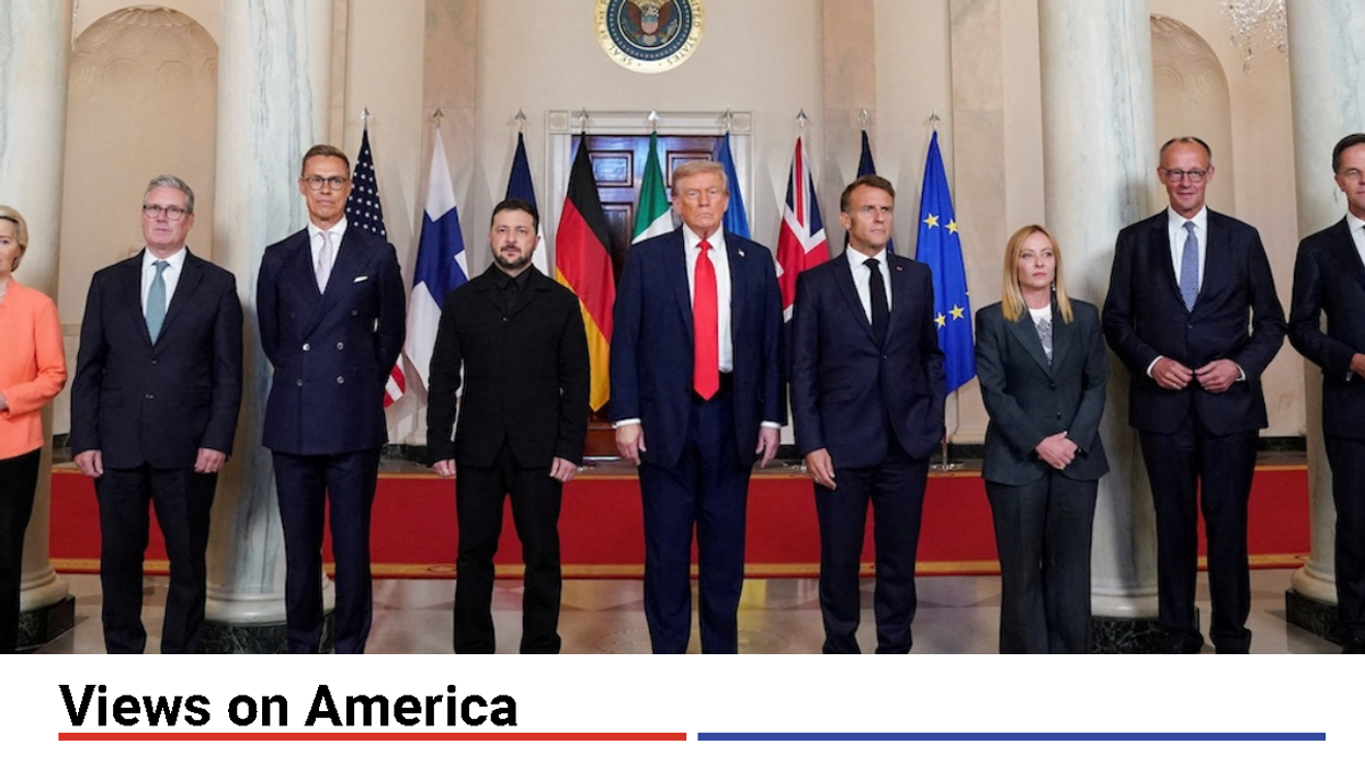 US President Donald Trump, Ukrainian President Volodymyr Zelensky, German Chancellor Friedrich Merz, French President Emmanuel Macron, UK Prime Minister Keir Starmer, Italian Prime Minister Giorgia Meloni, Finland's President Alexander Stubb, NATO Secretary General Mark Rutte and European Commission President Ursula von der Leyen at the White House in Washington, D.C., USA, on August 18, 2025.
