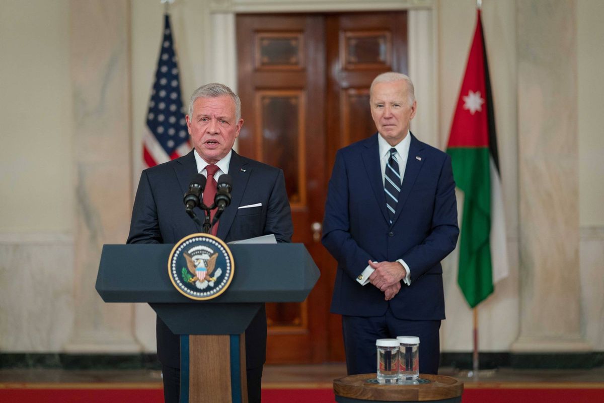 US President Joe Biden and First Lady Jill Biden receive King Abdullah II of Jordan.