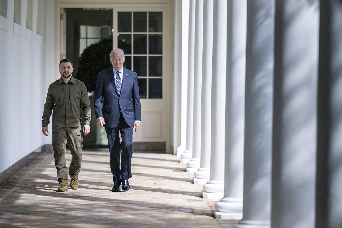 US President Joe Biden and Ukrainian President Volodymyr Zelensky at the White House. 