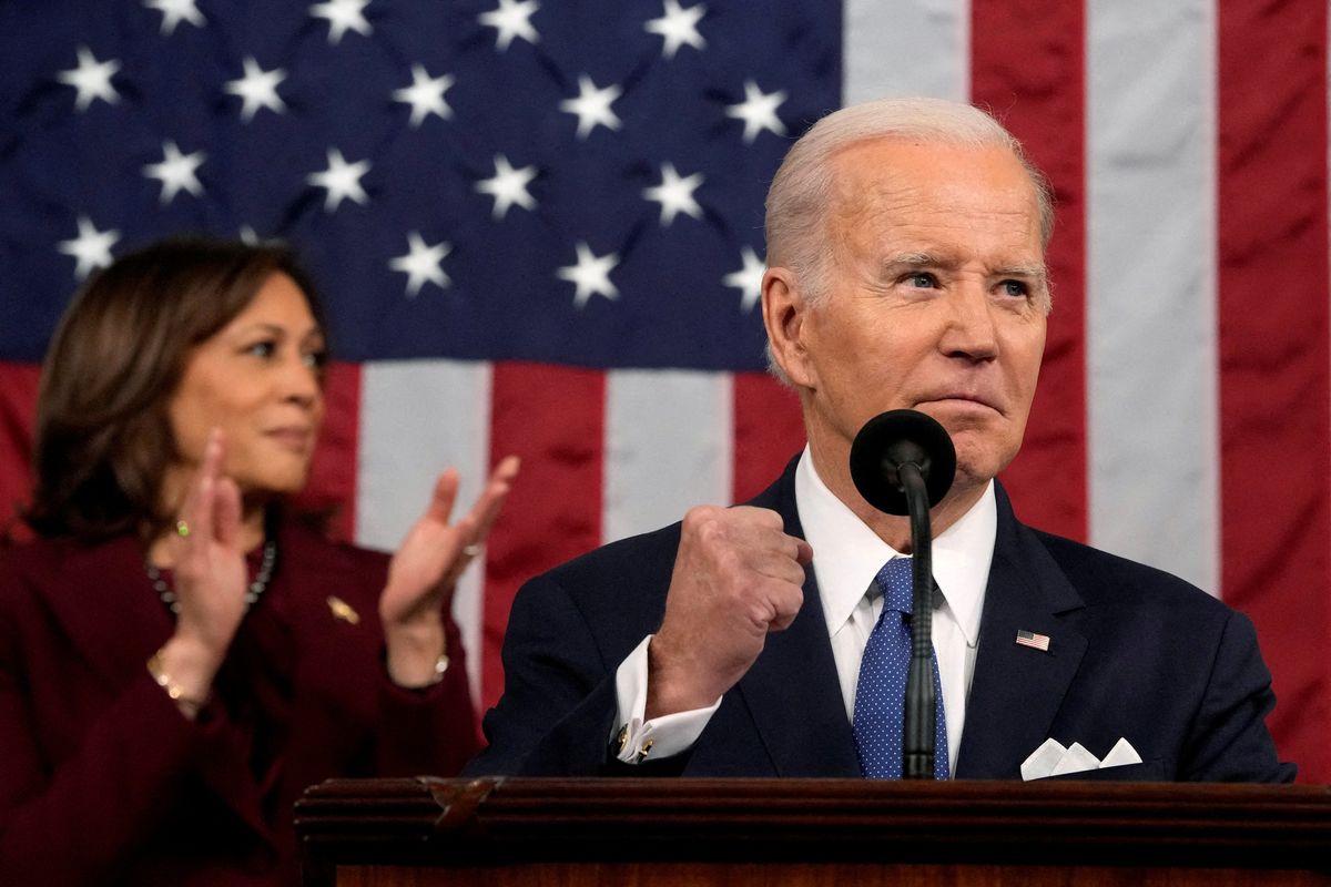 US President Joe Biden and VP Kamala Harris during Biden's second State of the Union address.
