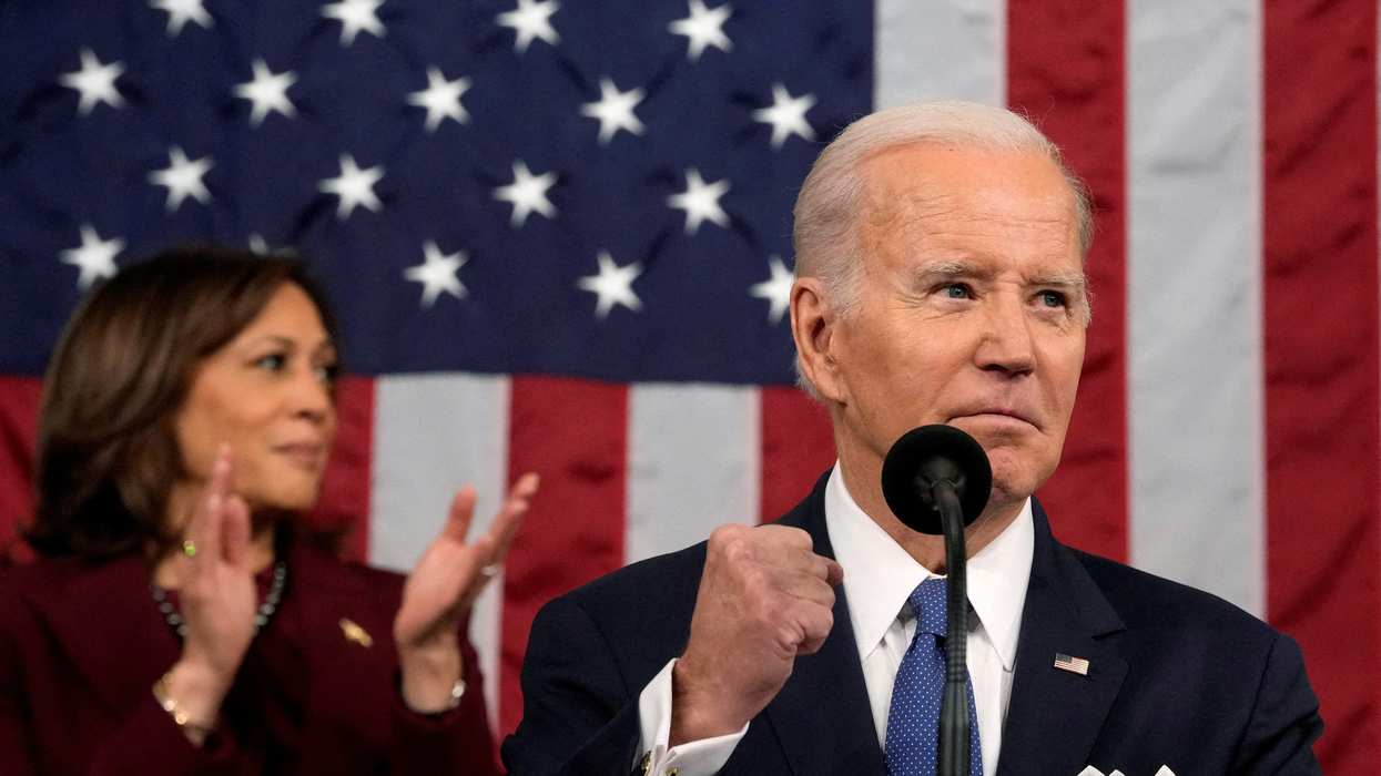 US President Joe Biden and VP Kamala Harris during Biden's second State of the Union address.