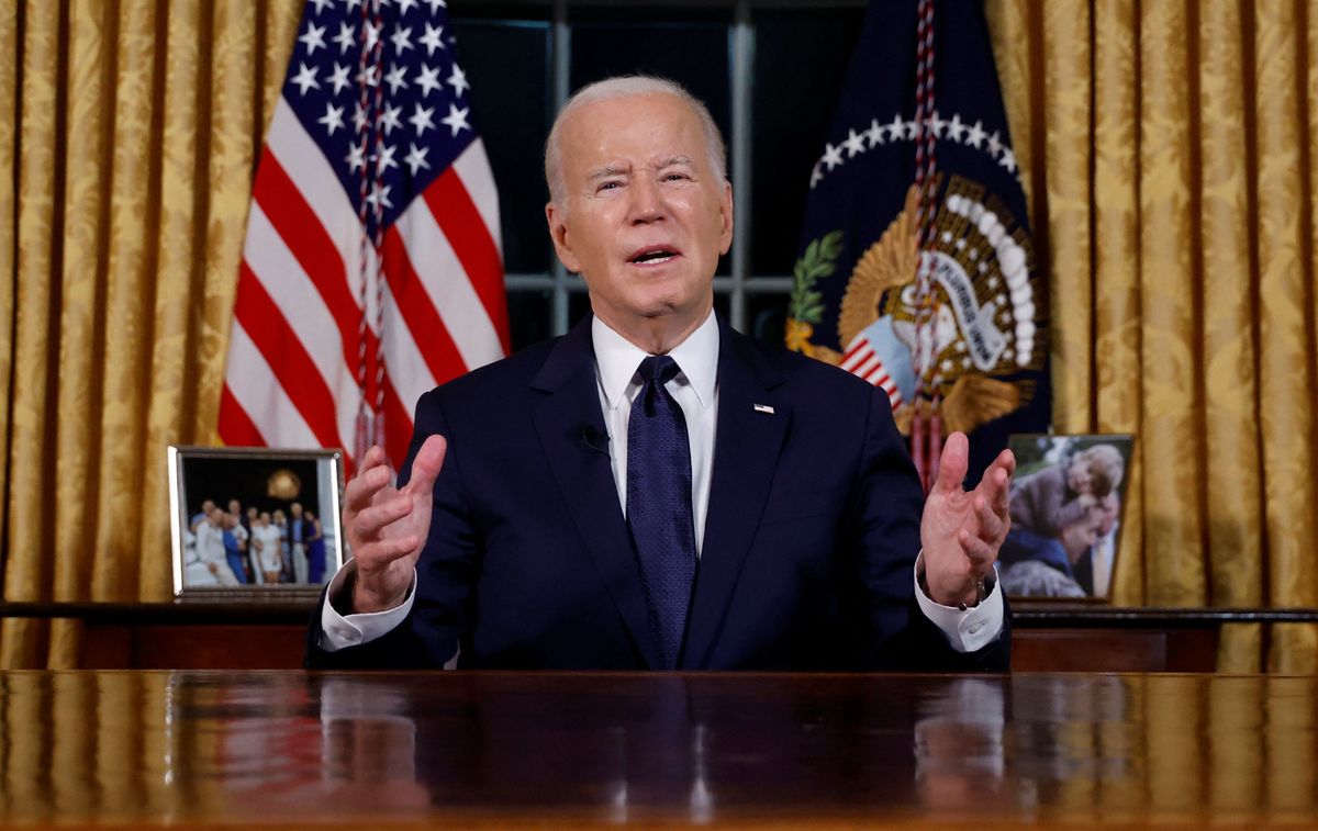 ​US President Joe Biden delivers a prime-time address to the nation about his approaches to the conflict between Israel and Hamas, humanitarian assistance in Gaza, and continued support for Ukraine in their war with Russia, on Oct. 19, 2023. 