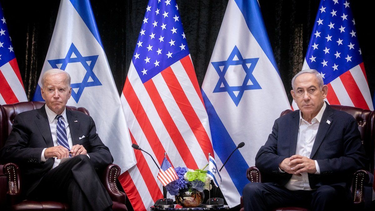 US President Joe Biden during a meeting with Israeli Prime Minister Benjamin Netanyahu on the Israel-Hamas war in Tel Aviv, Israel, Wednesday, Oct. 18, 2023.