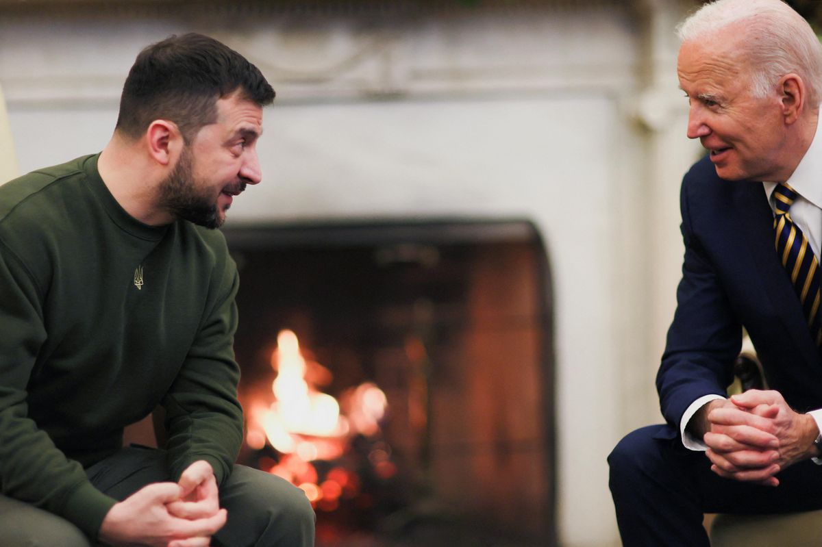 US President Joe Biden meets with Ukraine's President Volodymyr Zelensky in the Oval Office at the White House.