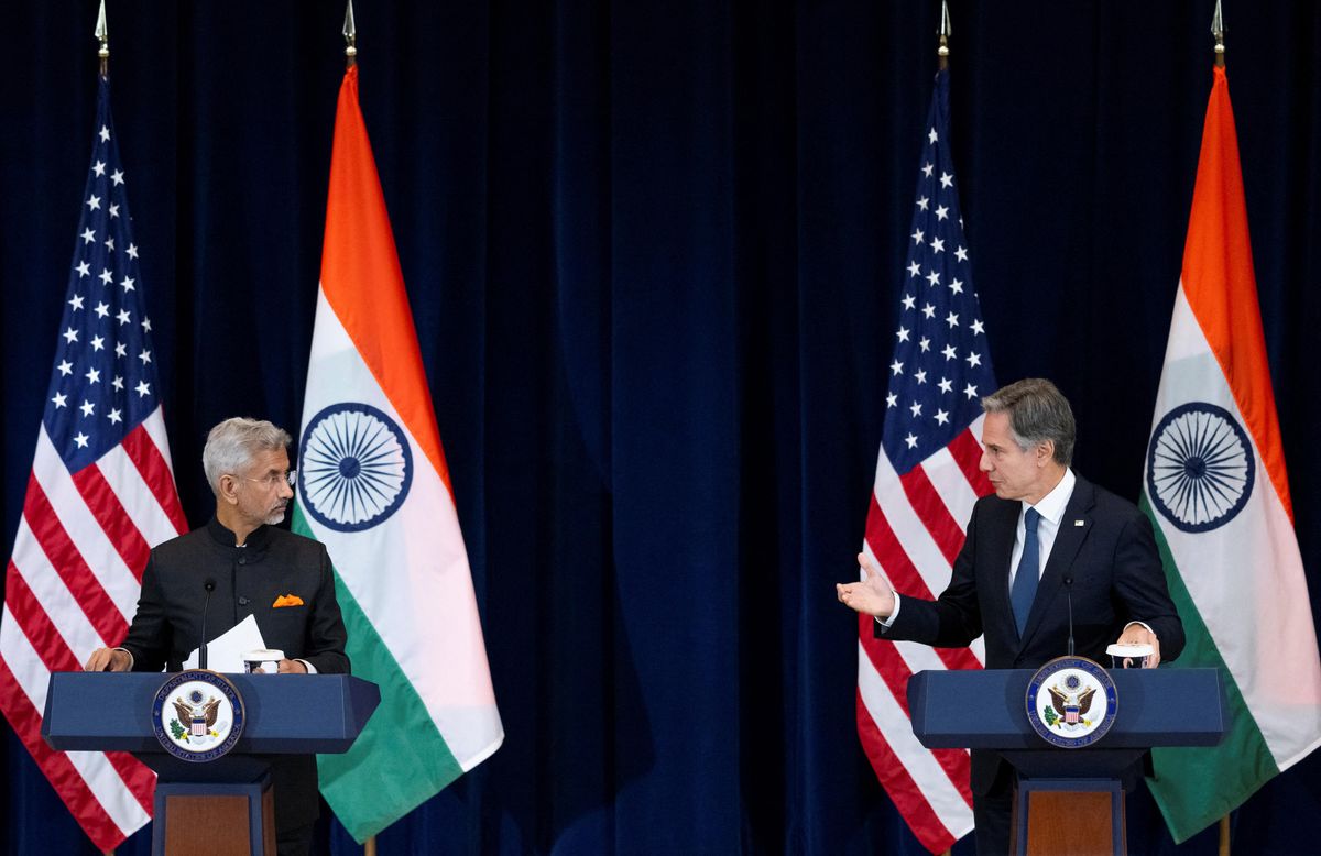 US Secretary of State Antony Blinken and India's Foreign Minister Subrahmanyam Jaishankar hold a news conference in Washington, DC.