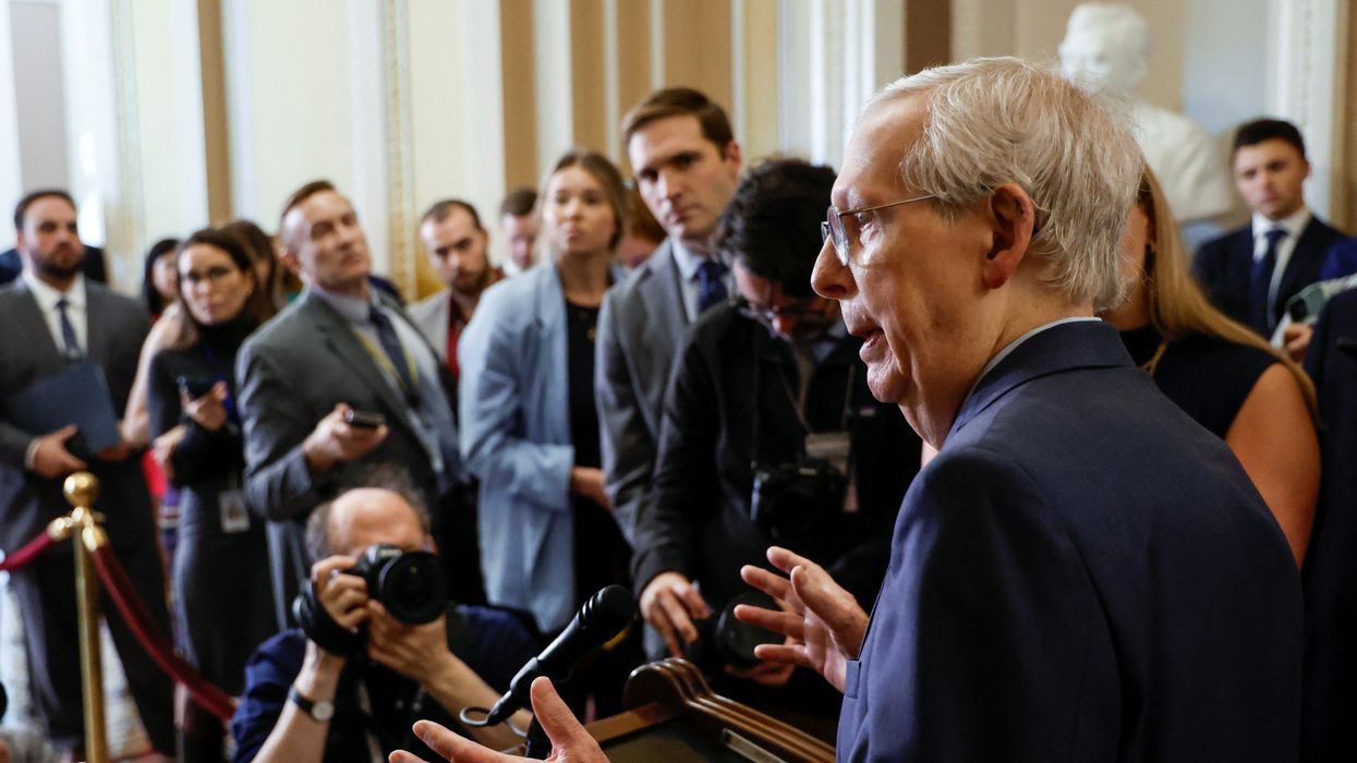 US Senate Minority Leader Mitch McConnell speaks to reporters after the weekly Senate caucus lunches at the US Capitol in Washington, on Oct. 24, 2023.