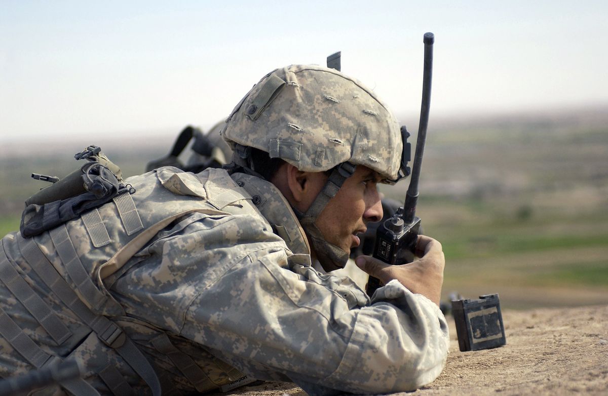 US soldier calls in information during operation in western Iraq