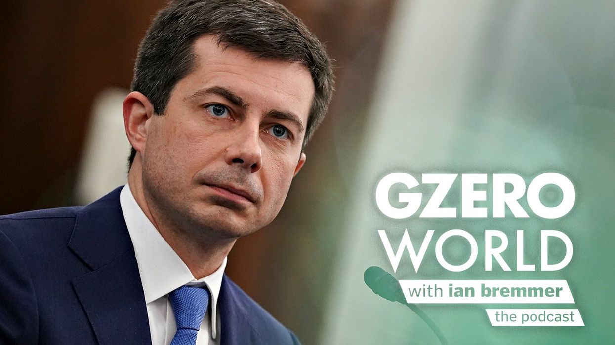US Transportation Secretary Pete Buttigieg photo and logo of GZERO World with Ian Bremmer: the podcast