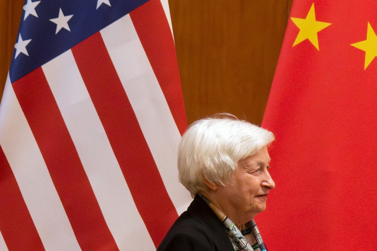 US Treasury Secretary Janet Yellen looks on during a meeting with Chinese Vice Premier He Lifeng at the Diaoyutai State Guesthouse in Beijing.