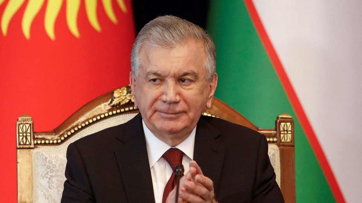 Uzbek President Shavkat Mirziyoyev during a meeting Kyrgyz President Sadyr Japarov in Bishkek, Kyrgyzstan.