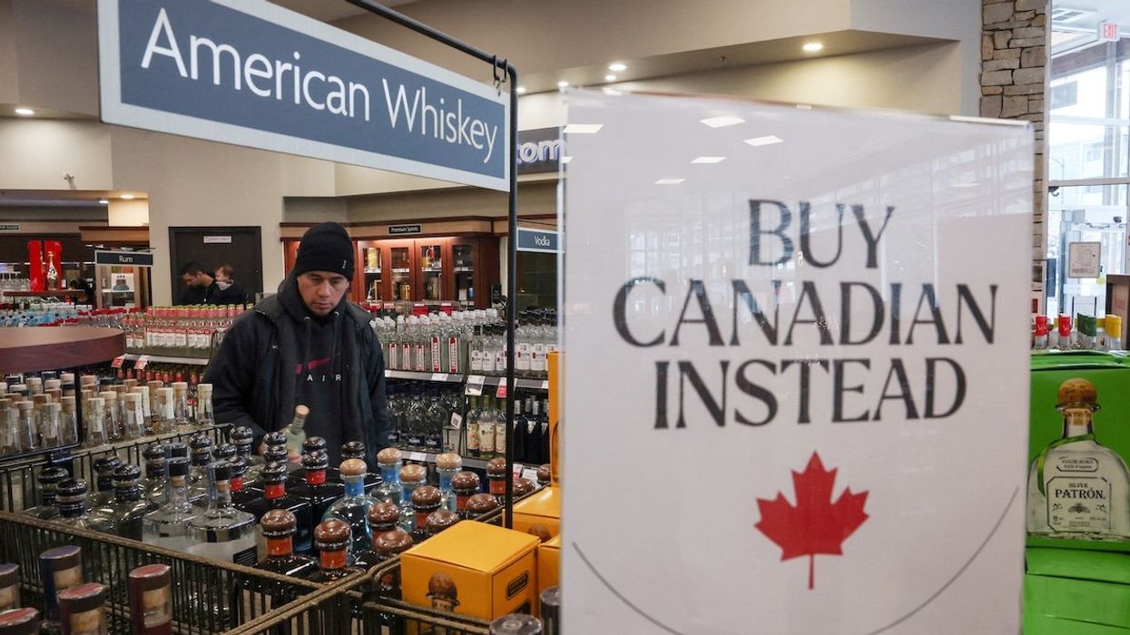 Vancouver liquor store displays "Buy Canadian Instead" sign