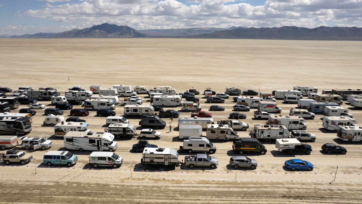 Vehicles are seen departing the Burning Man festival in Black Rock City, Nevada, U.S., on Sept. 4, 2023.