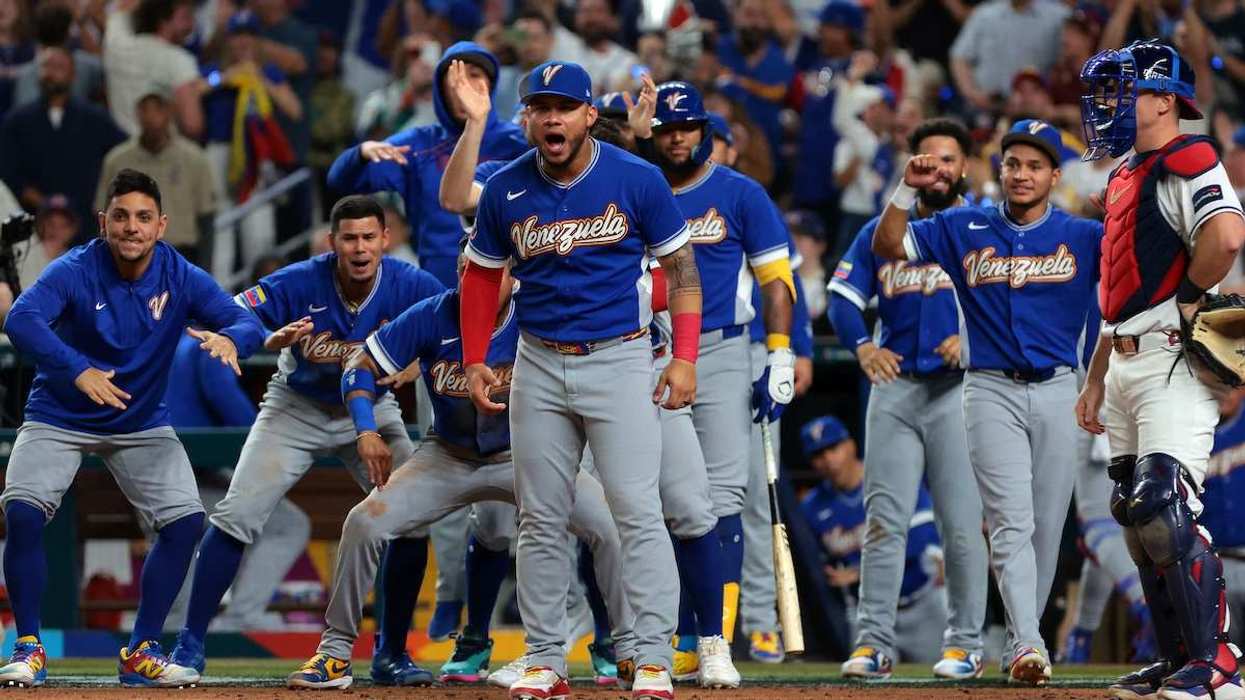 Venezuela outfielder Javier Sanoja reacts in the fifth inning during the 2026 World Baseball Classic Championship game at LoanDepot Park in Miami, Florida, USA, on March 17, 2026.