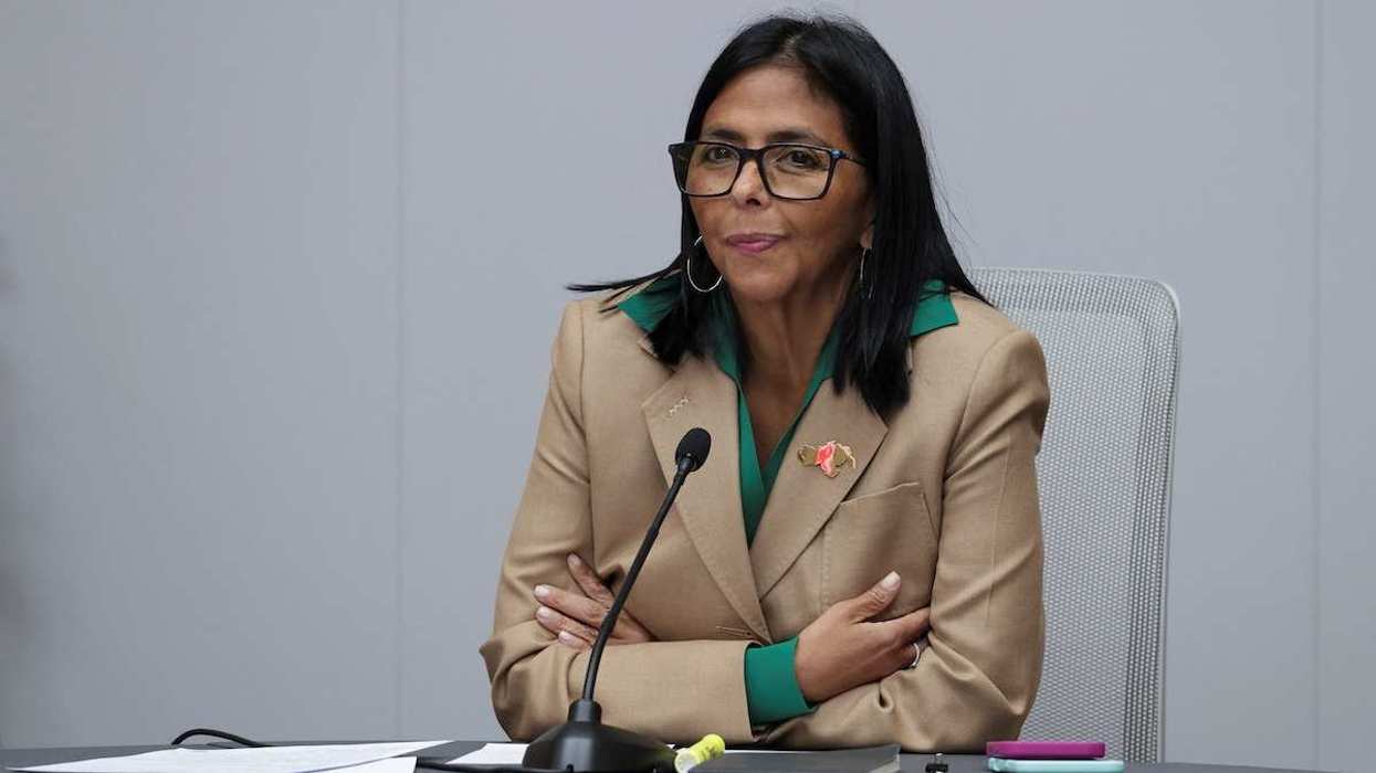 Venezuela's acting President Delcy Rodriguez attends a meeting with Colombia's Defense Minister Pedro Sanchez and Colombia's Foreign Minister Rosa Villavicencio at Miraflores Palace in Caracas, Venezuela, on March 13, 2026.