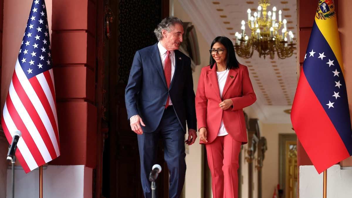​Venezuela's interim President Delcy Rodriguez and US Interior Secretary Doug Burgum in Caracas, Venezuela, on March 4, 2026.