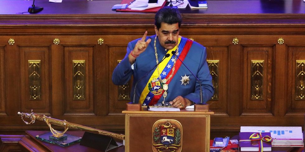 Venezuela's President Nicolas Maduro delivers his annual state of the nation speech during a special session of the National Constituent Assembly, in Caracas, Venezuela January 12, 2021. 