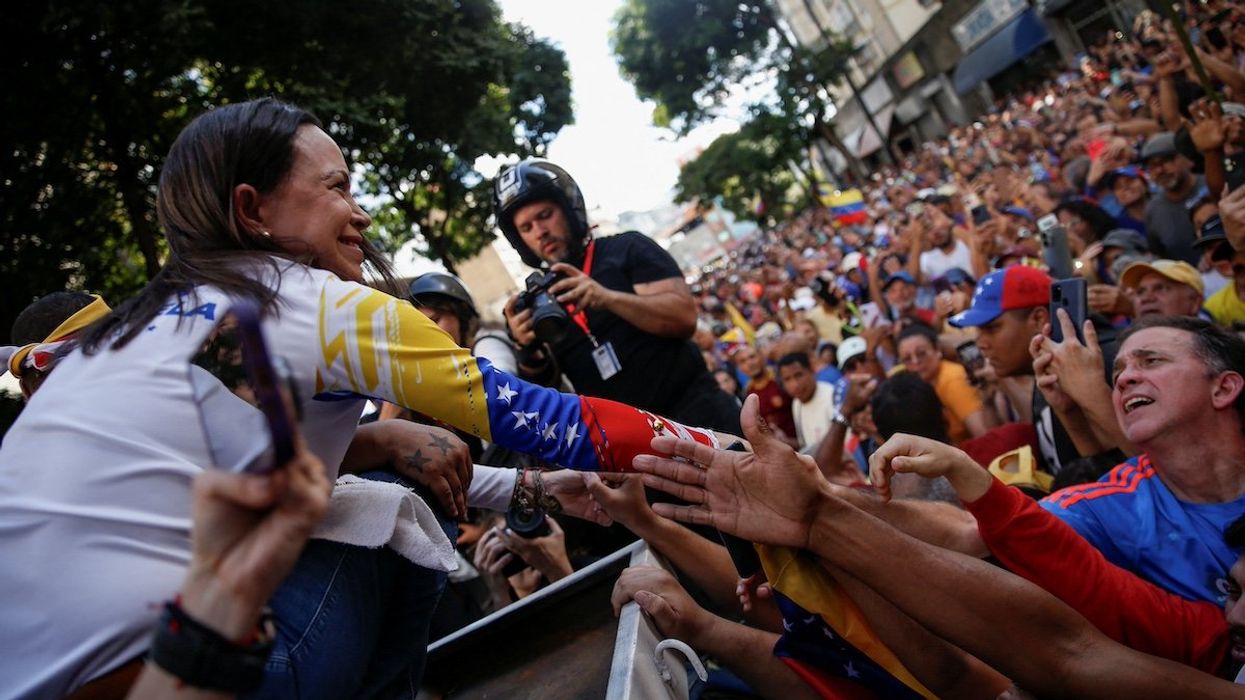 Venezuelan opposition leader Maria Corina Machado greets supporters at a protest ahead of the Friday inauguration of President Nicolas Maduro for his third term, in Caracas, Venezuela January 9, 2025.