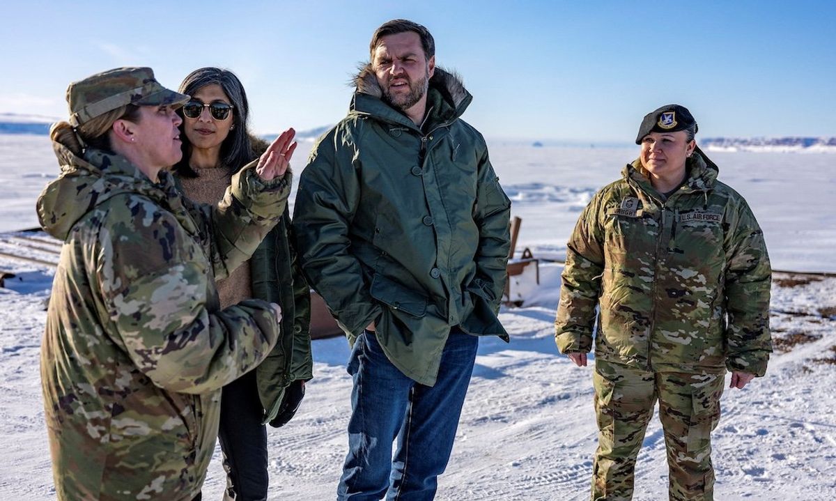 Vice President JD Vance and his wife, Usha Vance, tour the US military's Pituffik Space Base in Greenland on March 28, 2025. 