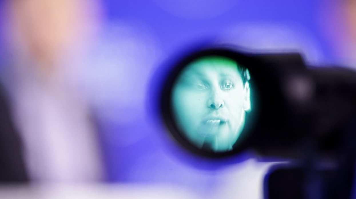View through a camera viewfinder while Sam Altman, CEO of OpenAI, speaks at a World Economic Forum event in Davos.