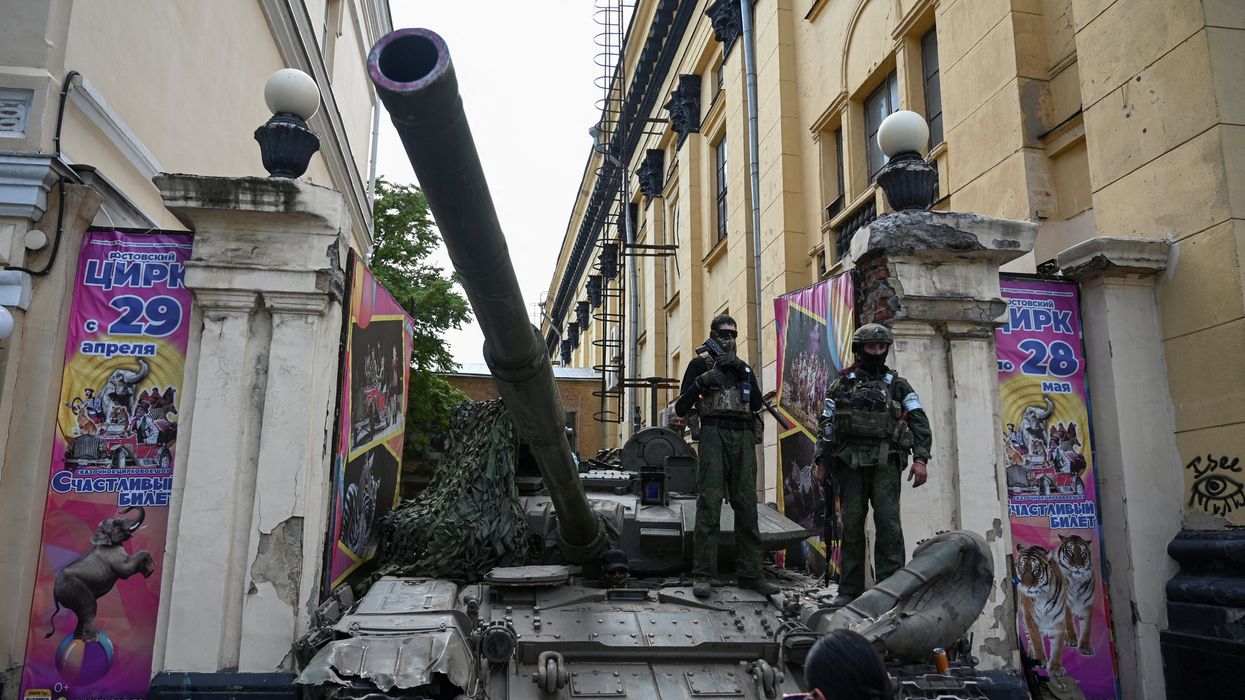 Wagner fighters near the headquarters of the Southern Military District in the city of Rostov-on-Don, Russia.