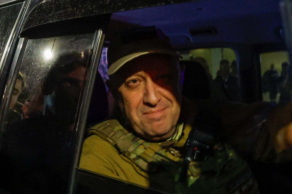 Wagner mercenary chief Yevgeny Prigozhin leaves the headquarters of the Southern Military District amid the group's pullout from Rostov, Russia.
