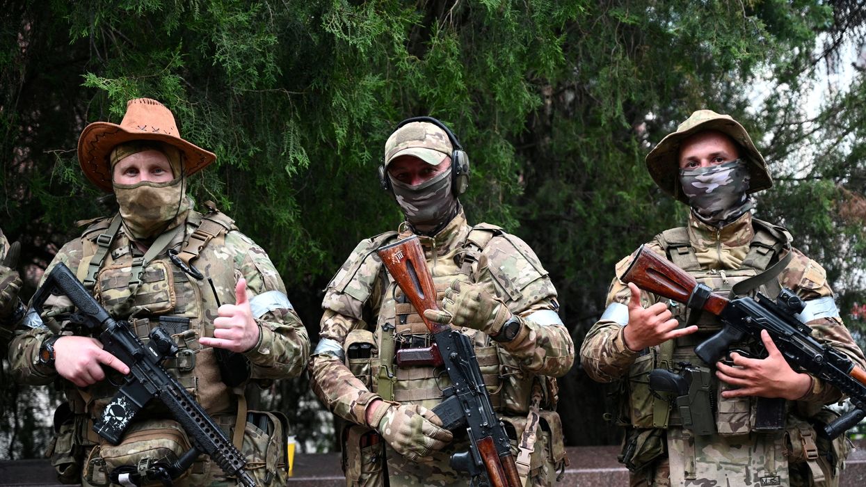Wagner troops posing for a picture during last month's mutiny in the city of Rostov-on-Don.