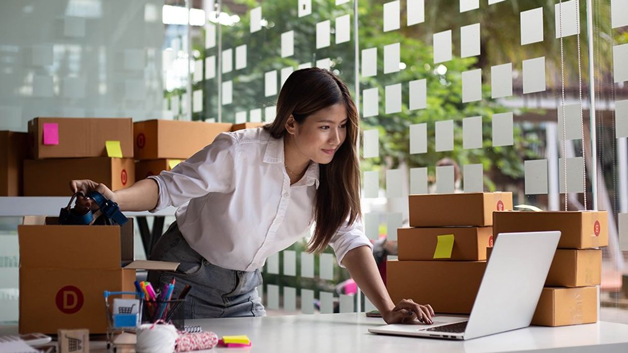 Woman working on her laptop