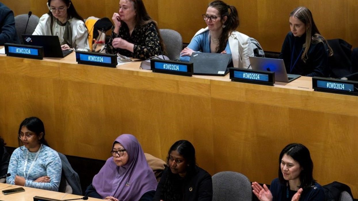 Women attend the observance of the International Women's Day 2024, at the United Nations in New York, U.S., March 8, 2024.
