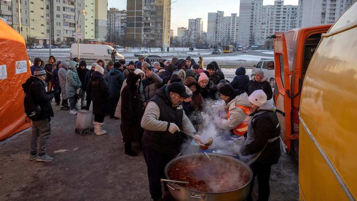 World Central Kitchen staff hand out free soup in a neighbourhood that experiences electricity and heating outages following recent Russian attacks on Ukraine’s civilian infrastructure during subzero temperatures in Kyiv, Ukraine February 3, 2026.